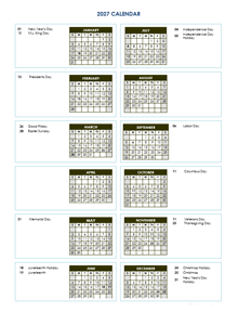 2027 Annual Calendar Vertical Template
