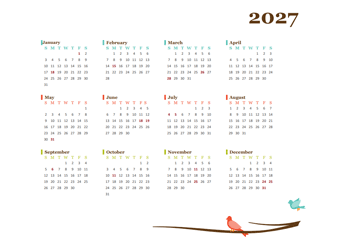 2027 Yearly Editable Word Calendar Template