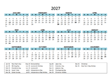 2027 Yearly Google Docs Calendar With Holiday