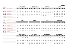 2027 Yearly Google Docs Calendar Template