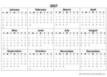 2027 Yearly Mini Calendar Template