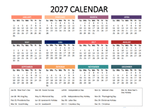 2027 Yearly Powerpoint Calendar Slide