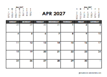 April 2027 Calendar Free Printable