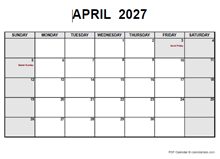 April 2027 PDF Calendar