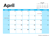April 2027 Calendar with Holidays