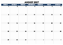 August 2027 Blank Calendar
