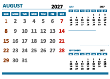 August 2027 Excel Calendar with Holidays