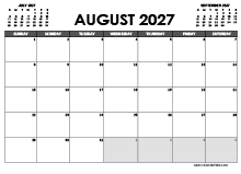 August 2027 Calendar Excel