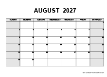 August 2027 PDF Calendar