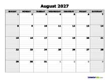 August 2027 Calendar Word