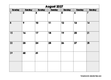 August 2027 Printable Calendar