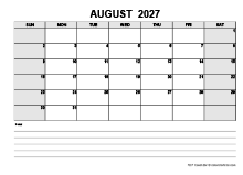 Blank August 2027 Calendar PDF