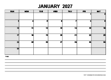 Blank January 2027 Calendar PDF