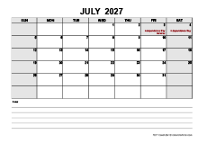 Blank July 2027 Calendar PDF