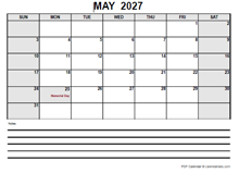 Blank May 2027 Calendar PDF