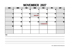 Blank November 2027 Calendar PDF