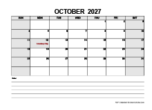 Blank October 2027 Calendar PDF
