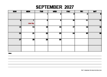 Blank September 2027 Calendar PDF