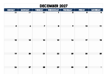 December 2027 Blank Calendar
