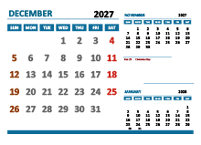 December 2027 Excel Calendar with Holidays