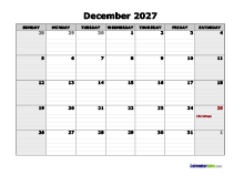 December 2027 Calendar Word