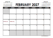 February 2027 Calendar Excel