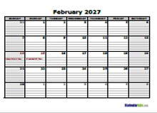 February 2027 Calendar Word