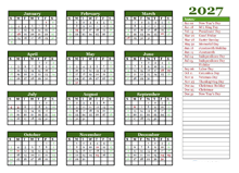 Free Editable 2027 Yearly Word Calendar