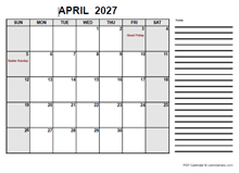 Free Printable April 2027 Calendar PDF