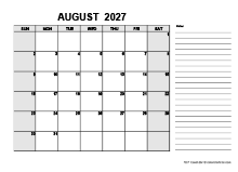 Free Printable August 2027 Calendar PDF