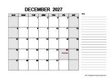 Free Printable December 2027 Calendar PDF
