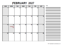 Free Printable February 2027 Calendar PDF