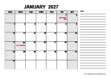 Free Printable January 2027 Calendar PDF