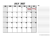 Free Printable July 2027 Calendar PDF