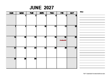 Free Printable June 2027 Calendar PDF