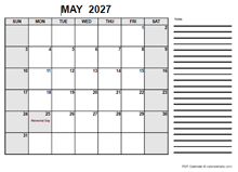 Free Printable May 2027 Calendar PDF