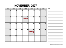 Free Printable November 2027 Calendar PDF