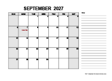Free Printable September 2027 Calendar PDF
