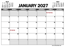 January 2027 Calendar Excel