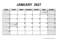 January 2027 PDF Calendar