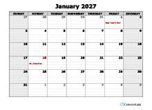January 2027 Calendar Word