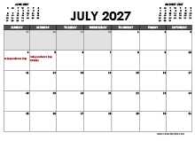 July 2027 Calendar Excel