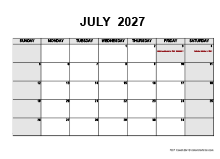 July 2027 PDF Calendar