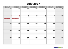 July 2027 Calendar Word