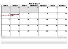 July 2027 Planner Excel