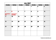 July 2027 Printable Calendar