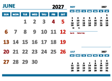 June 2027 Excel Calendar with Holidays