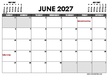 June 2027 Calendar Excel