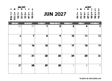 June 2027 Calendar Free Printable