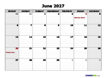 June 2027 Calendar Word